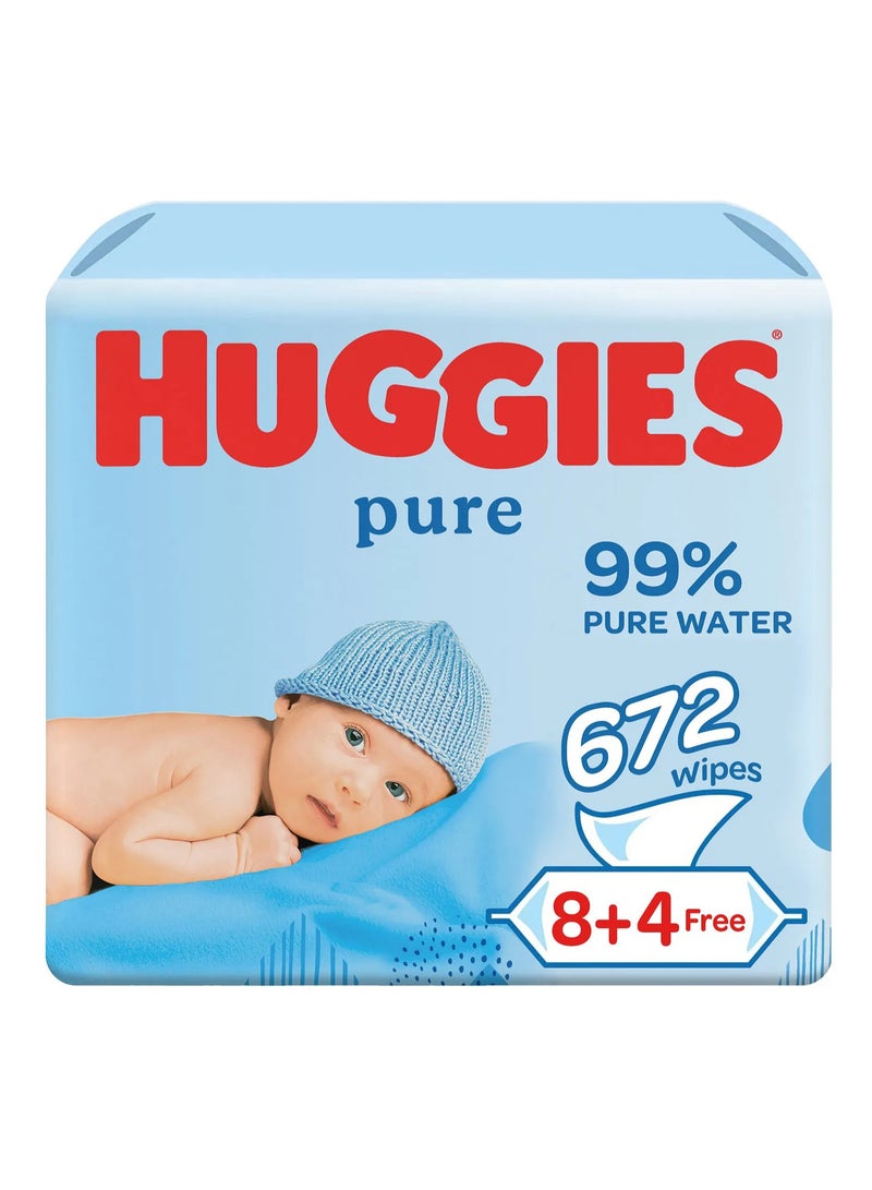 HUGGIES مناديل هاجيز للأطفال 99% ماء نقي، خالية من البارابين، مضادة للحساسية - 672 قطعة (12 عبوة)
