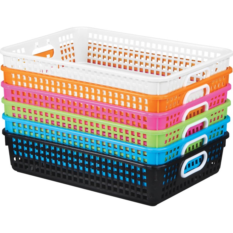 Really Good Stuff 6PK Plastic Desktop Paper Storage Basket for Classroom or Home14x10 Plastic Mesh BasketSecure Papers CreaseFreeNeon Pop