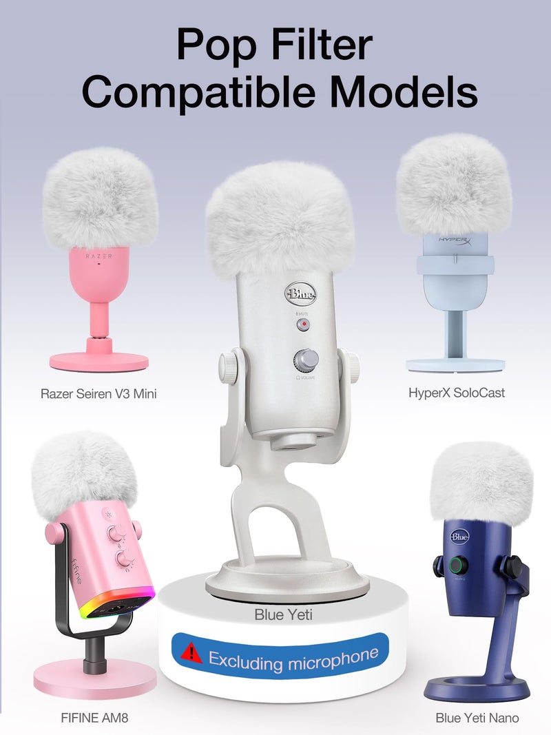SUNMON Blue Yeti Microphone Pop Filter, Mic Cover Furry Foam for Blue Yeti, Fifine AM8, HyperX SoloCast, Razer Seiren V3 Mini Microphones and Most Mic (White) - Image 5