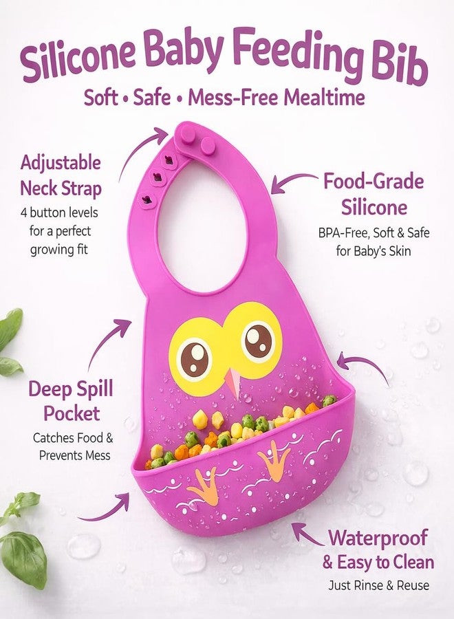 AEREX Silicone Baby Feeding Bib with Food Catcher Pocket | Waterproof & Adjustable Toddler Bib | Soft BPA-Free Washable Weaning Bib for Babies 6 Months to 4 Years (Purple) - Image 3