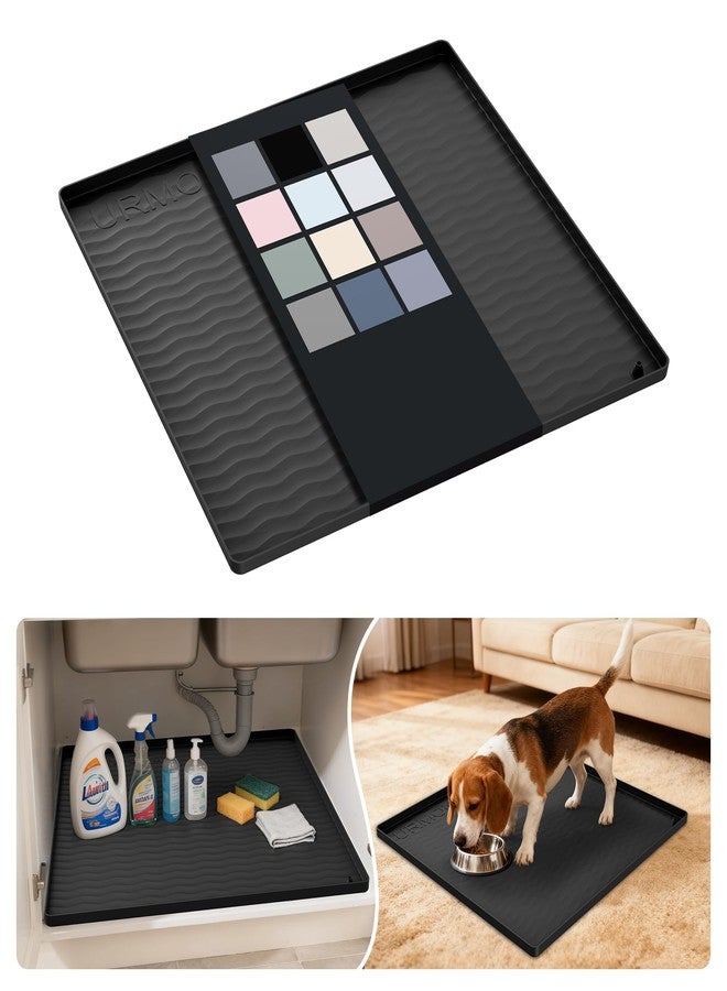 URMONA Waterproof Silicone Under Sink Mat Shelf Liner for Kitchen and Bathroom, Cabinet and Counter Protector, Storage & Organizers, Litter Mat(Black,55 W x 55 L cm) - Image 1