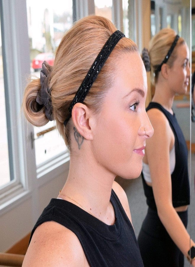 Sweaty Bands Womens Girls Headband - Non-Slip, Velvet-Lined Jeweled Hairband - Bling It Always in Style Black 5/8-Inch - Image 2