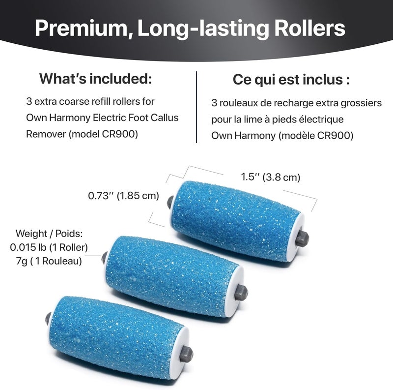 Own Harmony Extra Coarse 3 Refill Rollers Best Fit for Electric Callus Remover CR900 - Foot Care for Healthy Feet - Pedicure File Tools - Replacement 3 Pack Extra Coarse (Blue) - Image 5