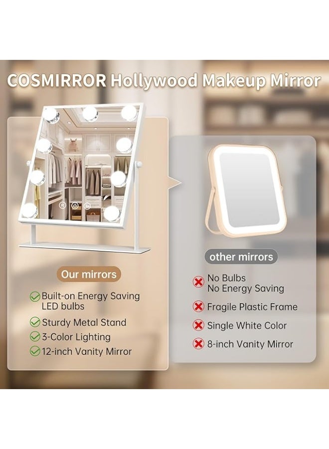 DUNISO Hollywood Makeup Mirror With Light, 9 Led Bulbs, Smart Touch, Three-Color Dimmable, 360° Rotation, White - Image 2