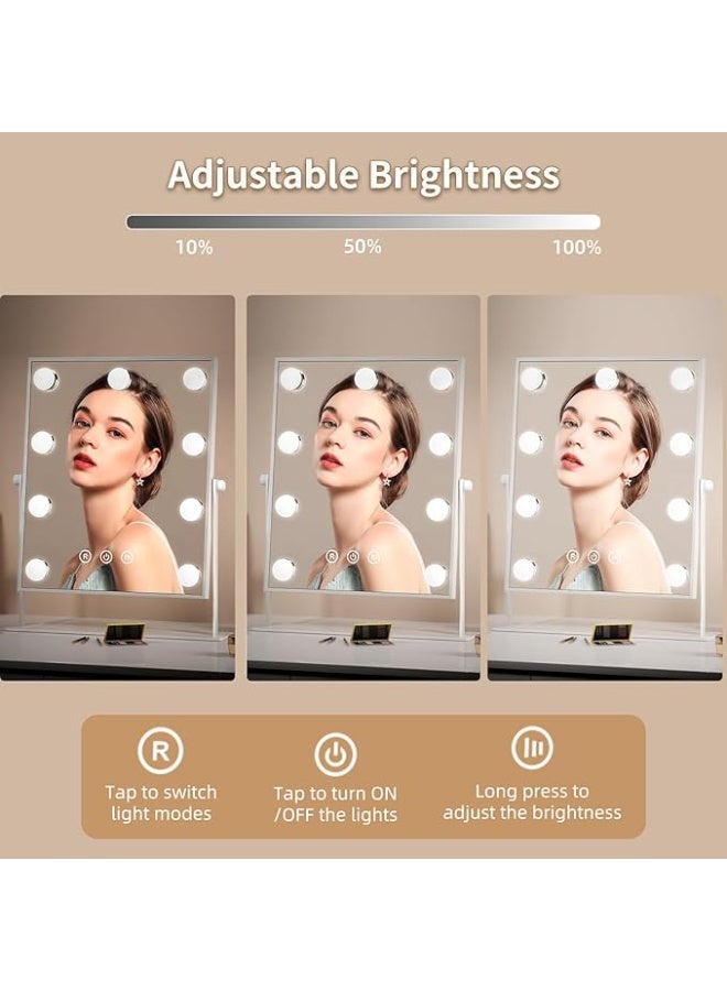 DUNISO Hollywood Makeup Mirror With Light, 9 Led Bulbs, Smart Touch, Three-Color Dimmable, 360° Rotation, White - Image 4
