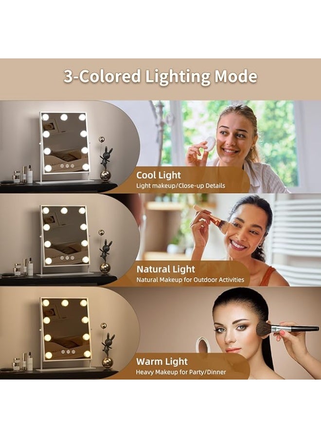 DUNISO Hollywood Makeup Mirror With Light, 9 Led Bulbs, Smart Touch, Three-Color Dimmable, 360° Rotation, White - Image 3