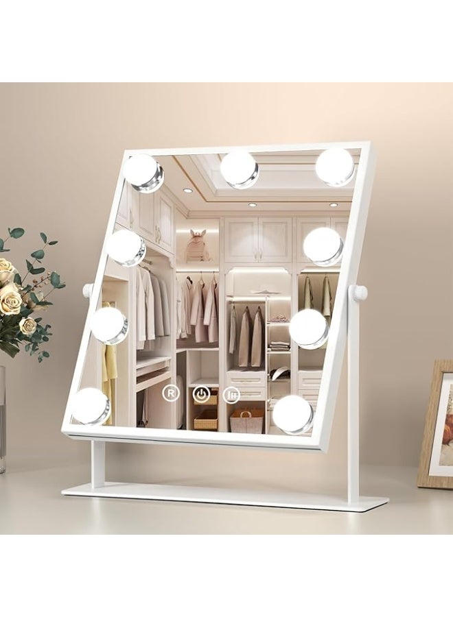 DUNISO Hollywood Makeup Mirror With Light, 9 Led Bulbs, Smart Touch, Three-Color Dimmable, 360° Rotation, White - Image 1