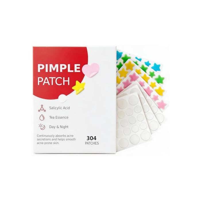 Pimple Patches for Face 304pcs,Hydrocolloid Acne Patches Star,Zit Patches,Pimple Popper Tool Kit,Facial Skin Care Products Containing Salicylic Acid,Tea Tree Oil and Calendula Oil