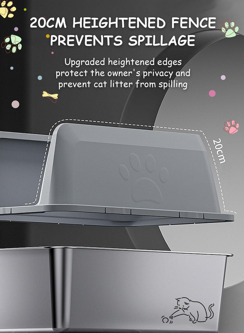 Sharpdo Large Stainless Steel Cat Litter Box with Litter Scoop (Dark Grey) - Image 2