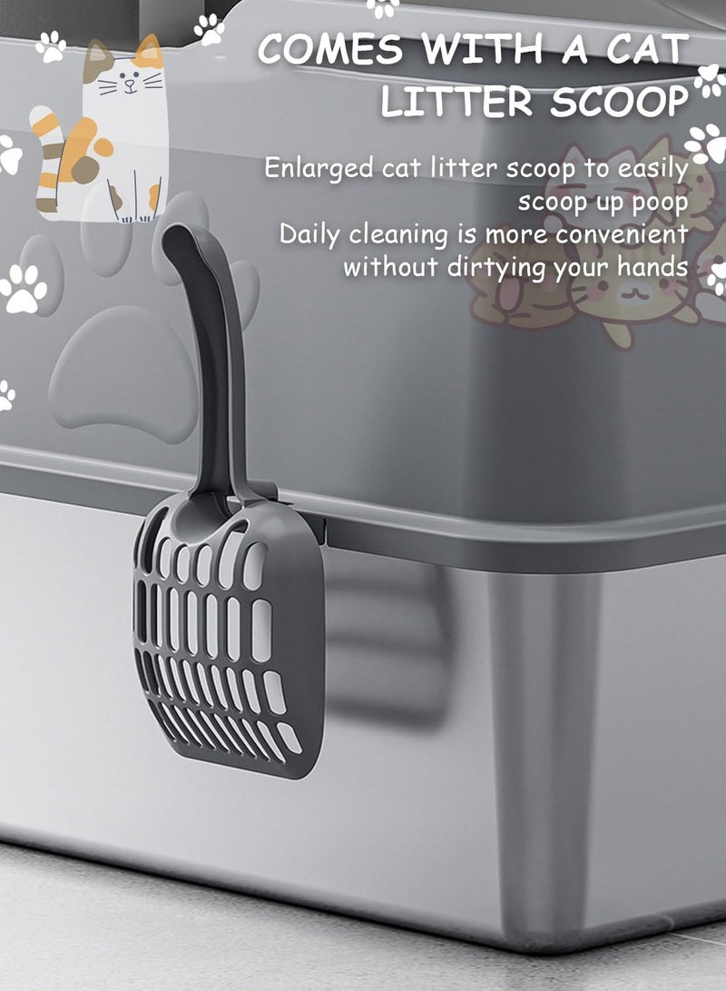 Sharpdo Large Stainless Steel Cat Litter Box with Litter Scoop (Dark Grey) - Image 4
