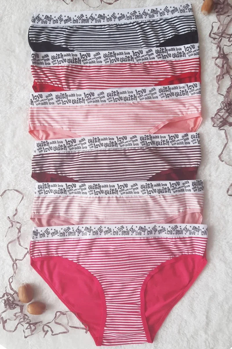 Hepsine Rakip Rival of All 6 Women's Striped Mixed Color Cotton Bikini Panties With Love