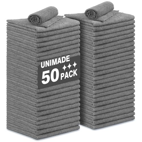 UNIMADE Microfiber Cleaning Cloth 50 Pack Microfiber Towels for Cars Reusable Shop Rags Bulk Lint Free Cleaning Towels for Car Kitchen Automotive Bar Mechanic Restaurant Garage 115x 115 Grey - Image 1