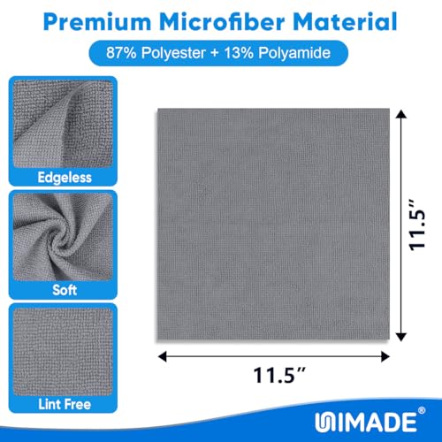 UNIMADE Microfiber Cleaning Cloth 50 Pack Microfiber Towels for Cars Reusable Shop Rags Bulk Lint Free Cleaning Towels for Car Kitchen Automotive Bar Mechanic Restaurant Garage 115x 115 Grey - Image 3