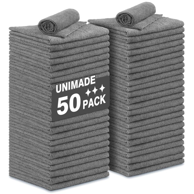 UNIMADE Microfiber Cleaning Cloth 50 Pack Microfiber Towels for Cars Reusable Shop Rags Bulk Lint Free Cleaning Towels for Car Kitchen Automotive Bar Mechanic Restaurant Garage 115x 115 Grey - Image 2