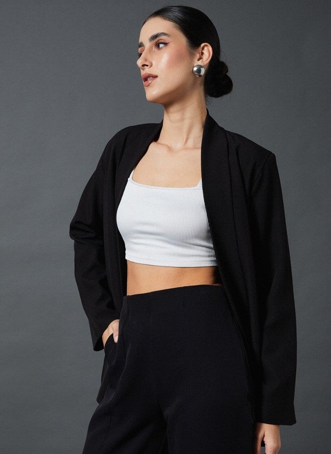 ساسافراس بليزر نسائي بياقة شال مريح بلون أسود - Image 3