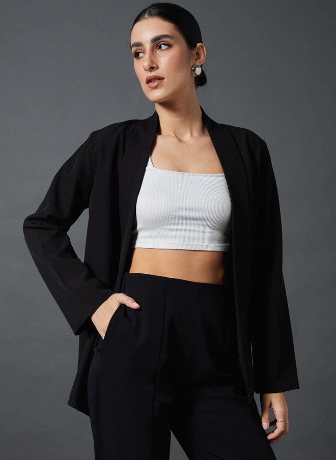 ساسافراس بليزر نسائي بياقة شال مريح بلون أسود - Image 5