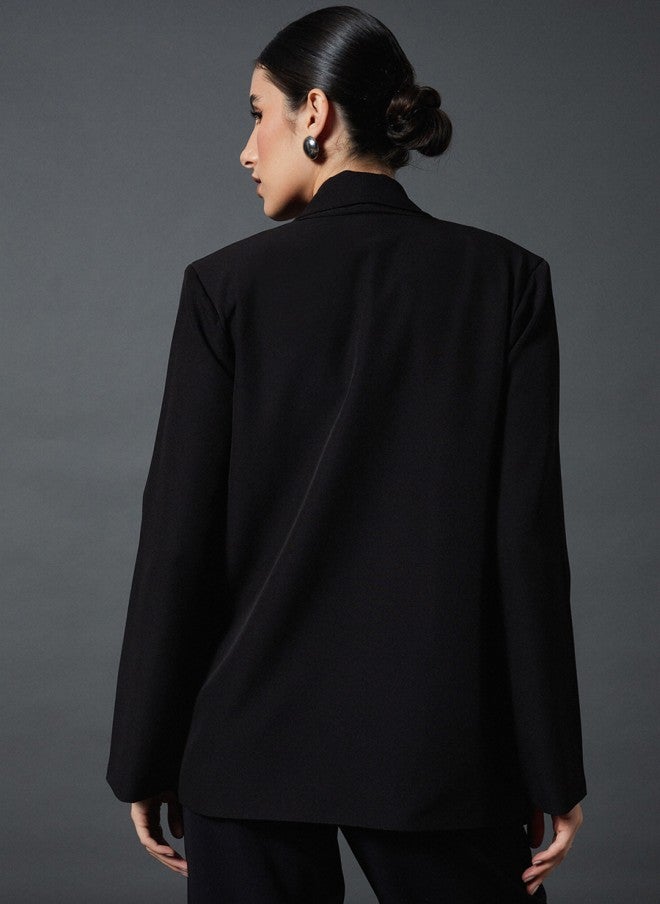 ساسافراس بليزر نسائي بياقة شال مريح بلون أسود - Image 4