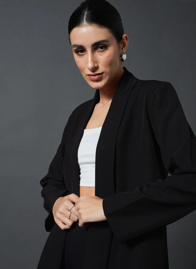 SASSAFRAS Black Comfort Fit Shawl Collar Blazer for Women