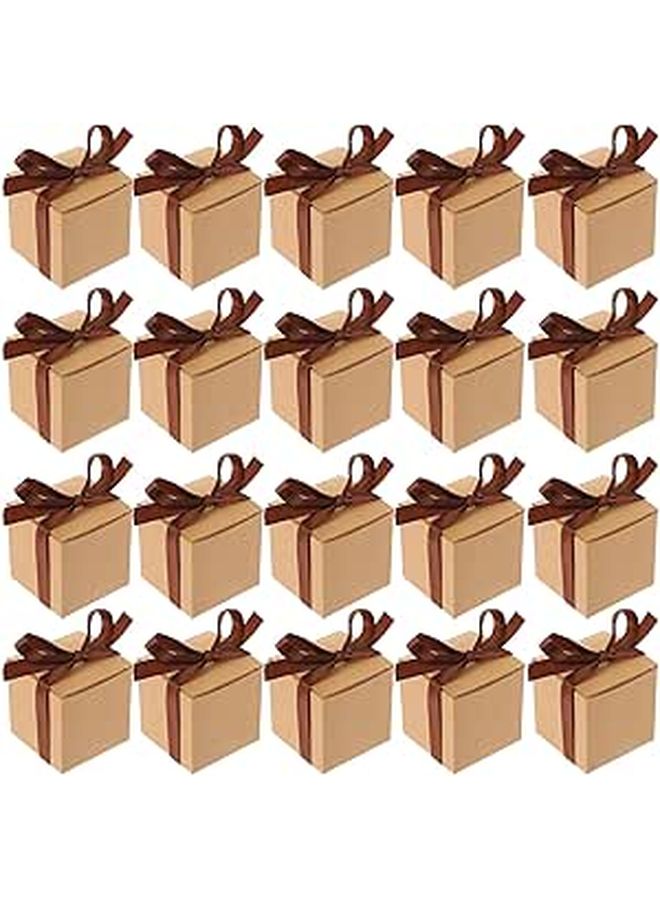 FAVOMOTO 50pcs Small Square Kraft Paper Candy Boxes With Brown Ribbon For Wedding Party Favors Chocolate Storage - Image 1