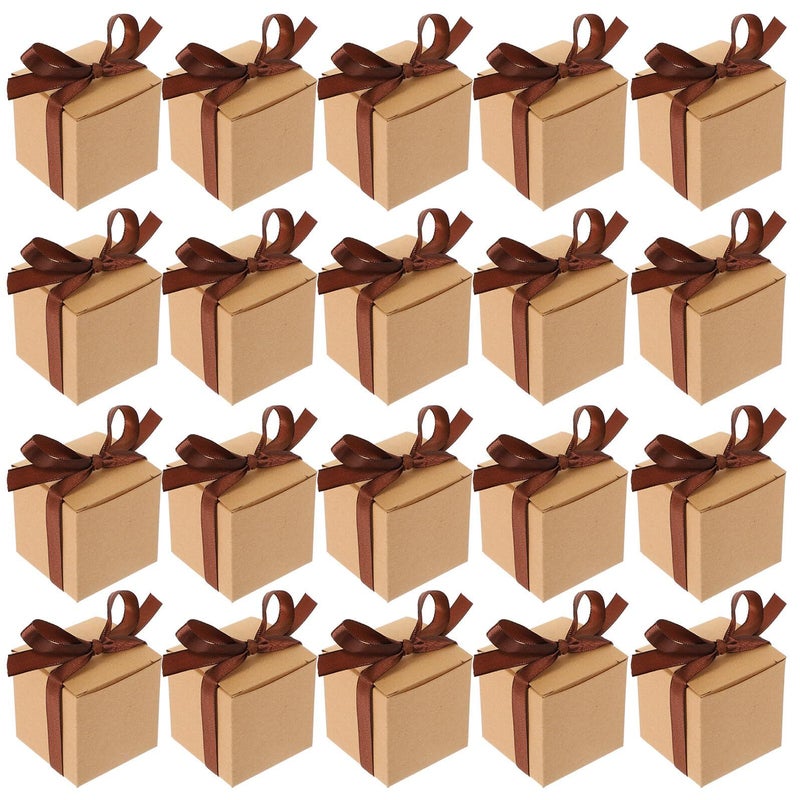 FAVOMOTO 50pcs Small Square Kraft Paper Candy Boxes With Brown Ribbon For Wedding Party Favors Chocolate Storage - Image 2