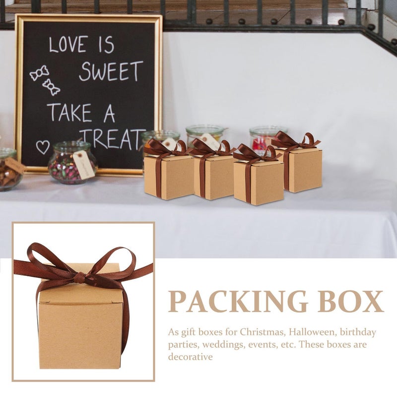 FAVOMOTO 50pcs Small Square Kraft Paper Candy Boxes With Brown Ribbon For Wedding Party Favors Chocolate Storage - Image 4