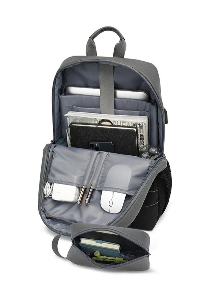 REBENUO 15.6 Inch Laptop Bag Multi-Section Laptop Bag College School Bag Student School Bag with USB Port Large Size Black and Gray Color Model 10009 - Image 4