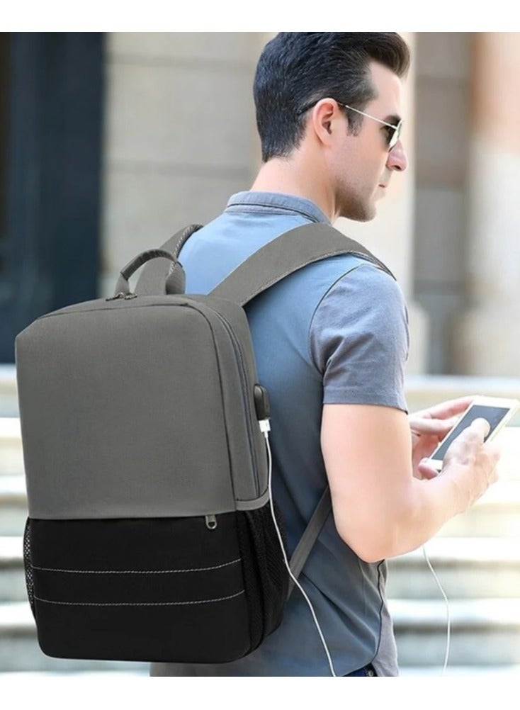 REBENUO 15.6 Inch Laptop Bag Multi-Section Laptop Bag College School Bag Student School Bag with USB Port Large Size Black and Gray Color Model 10009 - Image 5