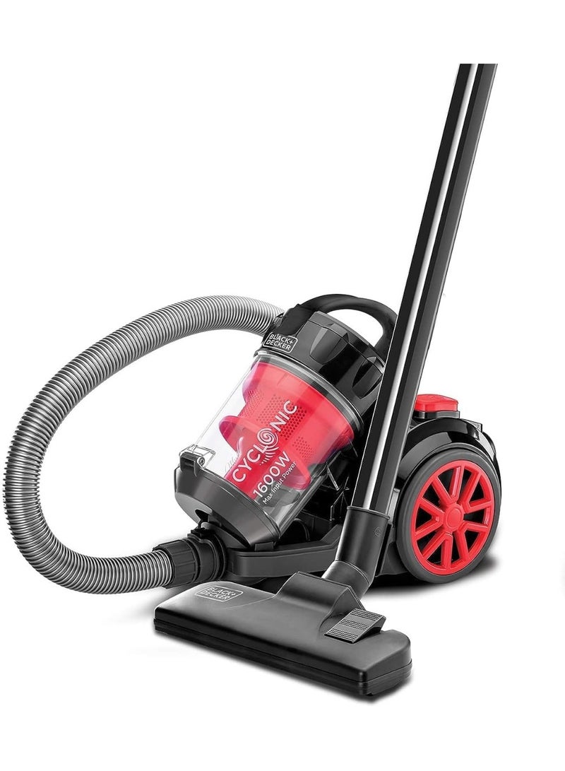 BLACK&DECKER Multi-Cyclonic Bagless Corded Canister Vacuum Cleaner with 6 Stage Filtration, 1400 W Max Power, 20 kPa Suction Power, Red/Black, 2.5 L - Image 1