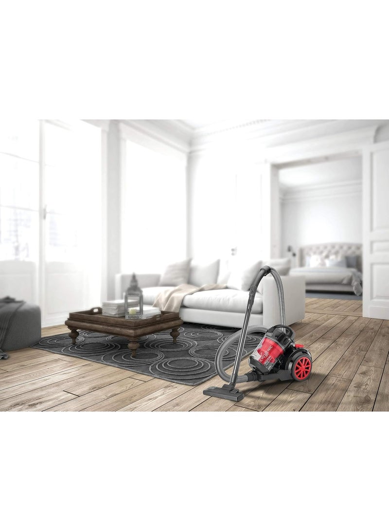 BLACK&DECKER Multi-Cyclonic Bagless Corded Canister Vacuum Cleaner with 6 Stage Filtration, 1400 W Max Power, 20 kPa Suction Power, Red/Black, 2.5 L - Image 2