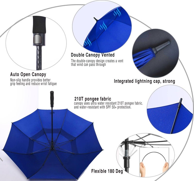 SIEPASA Golf Umbrella Large 62/68/72 Inch Automatic Open Golf Umbrella Extra Large Oversize Double Canopy Vented Umbrella Windproof Waterproof for Men and Women. - Image 5