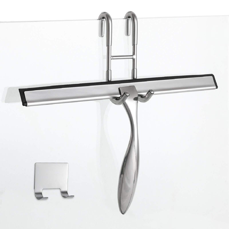 Simtive 12-Inch Shower Squeegee Set, Includes Shower Door Hook and Adhesive Hook, Squeegee for Shower Doors, Mirror and Window, Silver - Image 1