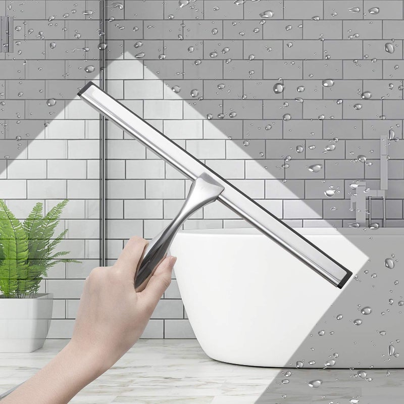 Simtive 12-Inch Shower Squeegee Set, Includes Shower Door Hook and Adhesive Hook, Squeegee for Shower Doors, Mirror and Window, Silver - Image 3