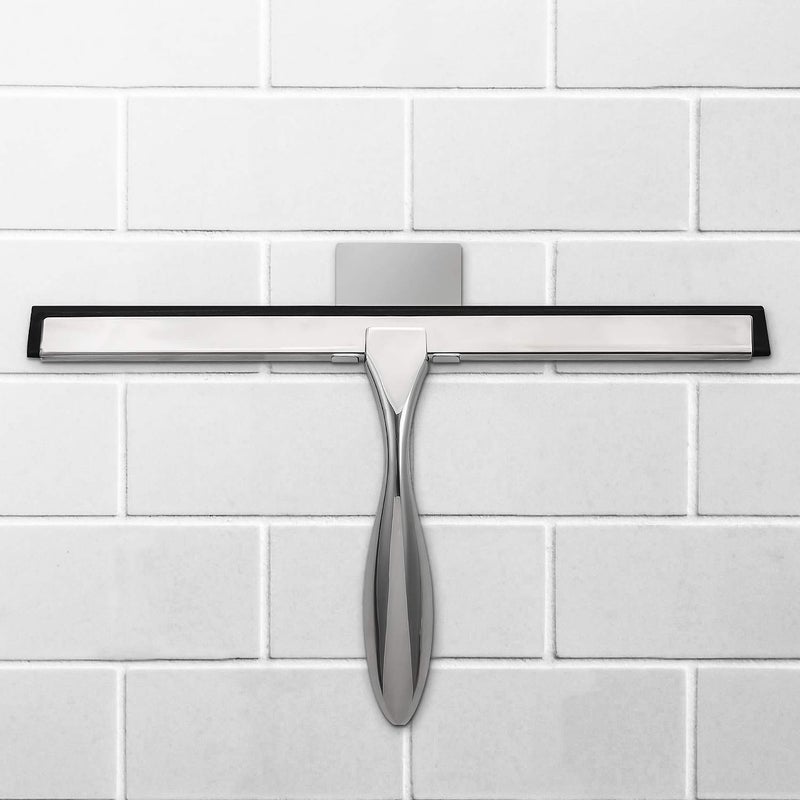 Simtive 12-Inch Shower Squeegee Set, Includes Shower Door Hook and Adhesive Hook, Squeegee for Shower Doors, Mirror and Window, Silver - Image 5