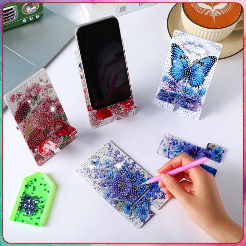 Saillong 4 Pcs Diamond Painting Cell Phone Stand DIY Full Drill Crystal Diamond Art Phone Holder Bling Painting Art Craft Kits for Beginner Adult(Flora) - Image 2