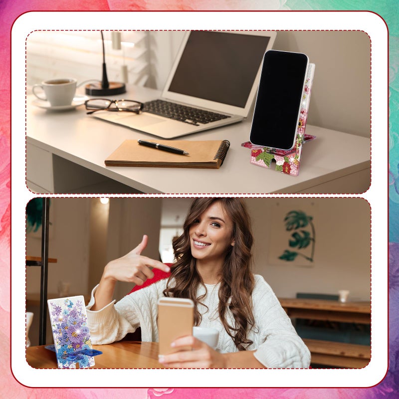 Saillong 4 Pcs Diamond Painting Cell Phone Stand DIY Full Drill Crystal Diamond Art Phone Holder Bling Painting Art Craft Kits for Beginner Adult(Flora) - Image 5