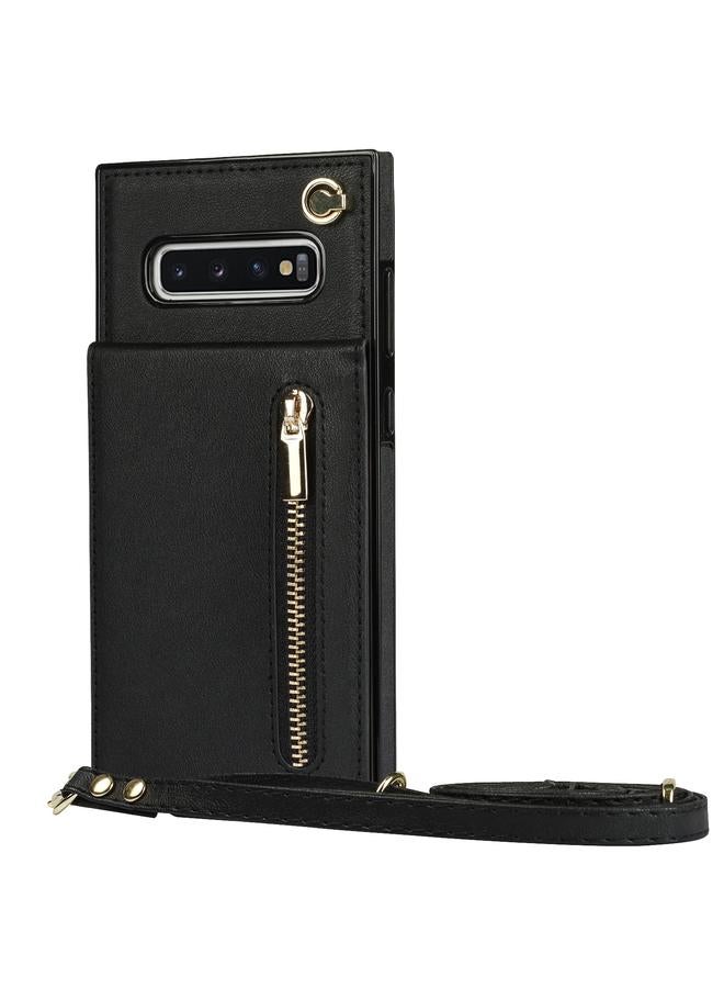 S-TOP Case For Samsung Galaxy S10 Cross-body Zipper Square TPU+PU Back Cover Case with Holder & Card Slots & Wallet & Strap - Image 2
