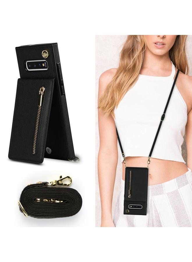 S-TOP Case For Samsung Galaxy S10 Cross-body Zipper Square TPU+PU Back Cover Case with Holder & Card Slots & Wallet & Strap - Image 3