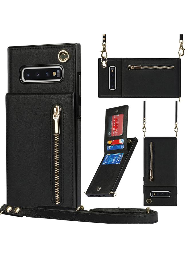 S-TOP Case For Samsung Galaxy S10 Cross-body Zipper Square TPU+PU Back Cover Case with Holder & Card Slots & Wallet & Strap - Image 1