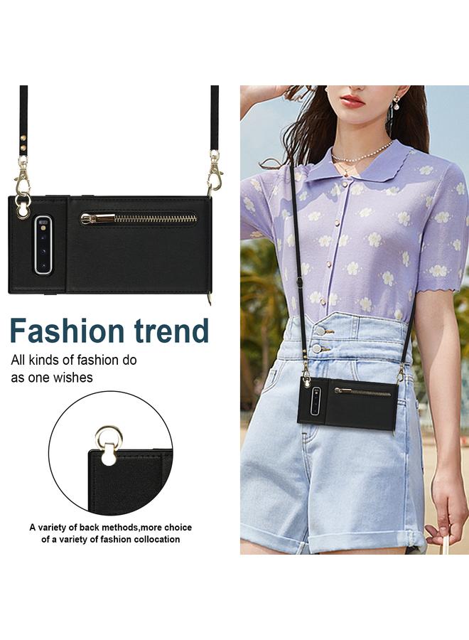 S-TOP Case For Samsung Galaxy S10 Cross-body Zipper Square TPU+PU Back Cover Case with Holder & Card Slots & Wallet & Strap - Image 4