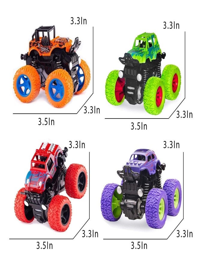 DARVICE Monster Truck Toy Set of 4 Cars 4x4 Big Rubber Wheel Friction Powered 360 Degree Stunt Truck Spring Shock Absorber Suspension Toys for 2 Years Kids - Image 2
