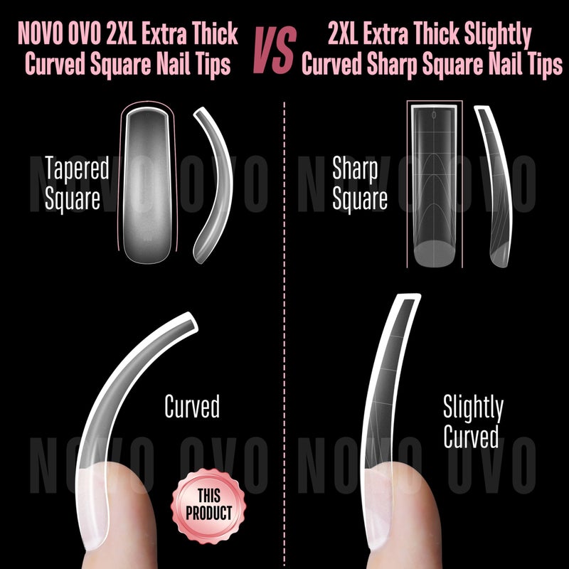 NOVO OVO Halloween XXL Curved Nail Tips Press on Full Cover, Tapered Square Gel x Extra Thick Long XL Acrylic Fake Nails Extension kit, Clear Pre-etched Soft French False Nail 12 Sizes 300pcs - Image 3