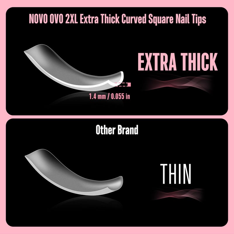 NOVO OVO Halloween XXL Curved Nail Tips Press on Full Cover, Tapered Square Gel x Extra Thick Long XL Acrylic Fake Nails Extension kit, Clear Pre-etched Soft French False Nail 12 Sizes 300pcs - Image 2