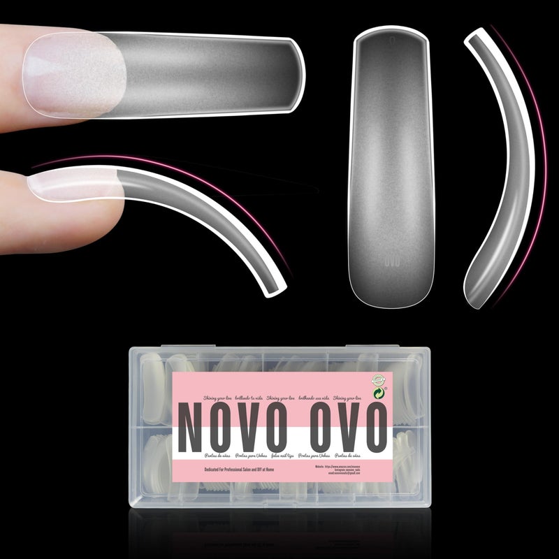 NOVO OVO Halloween XXL Curved Nail Tips Press on Full Cover, Tapered Square Gel x Extra Thick Long XL Acrylic Fake Nails Extension kit, Clear Pre-etched Soft French False Nail 12 Sizes 300pcs - Image 1