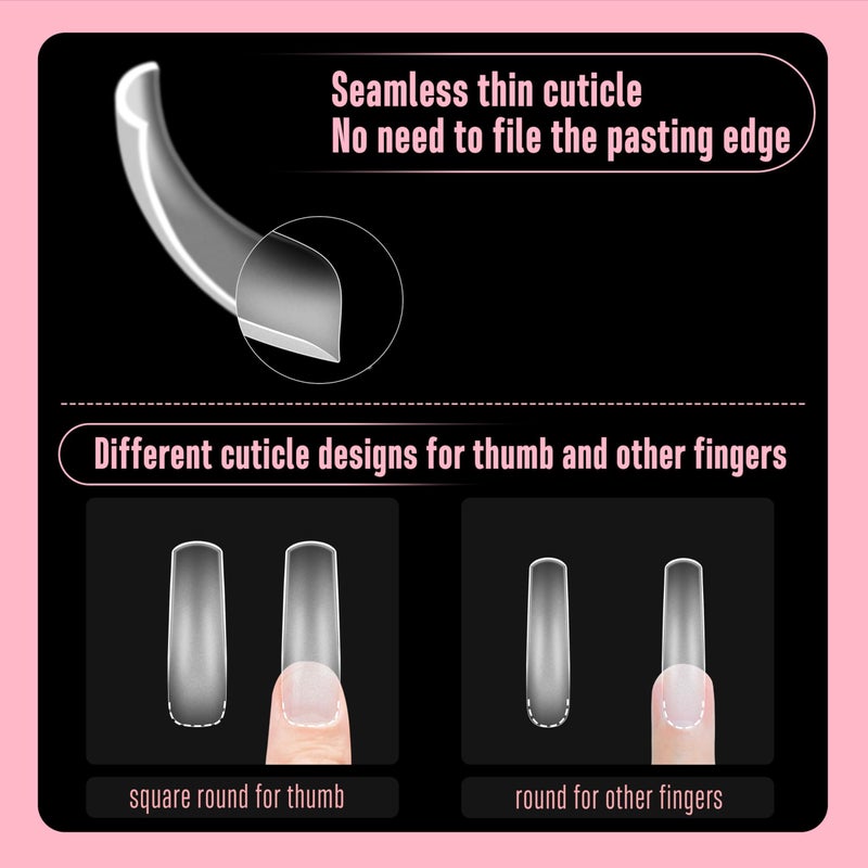 NOVO OVO Halloween XXL Curved Nail Tips Press on Full Cover, Tapered Square Gel x Extra Thick Long XL Acrylic Fake Nails Extension kit, Clear Pre-etched Soft French False Nail 12 Sizes 300pcs - Image 4