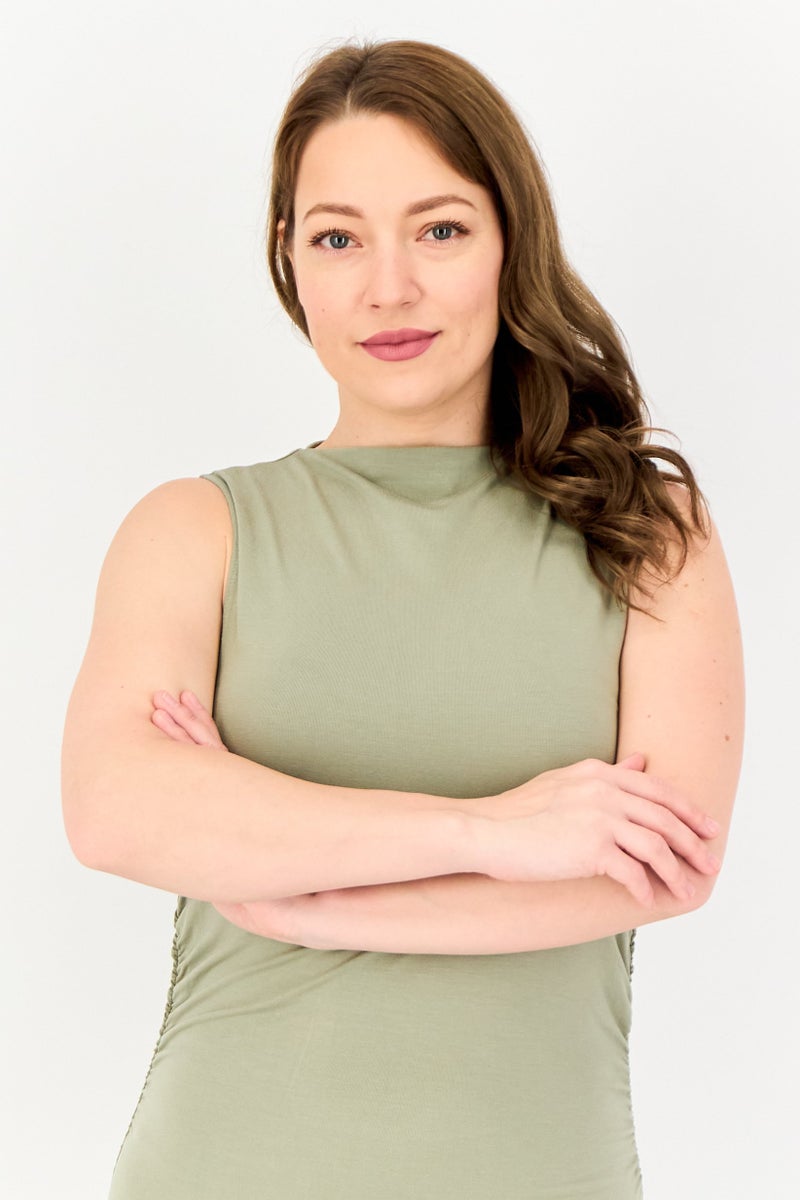 Kathy Ireland Women Solid Maxi Dress, Olive  - Image 2