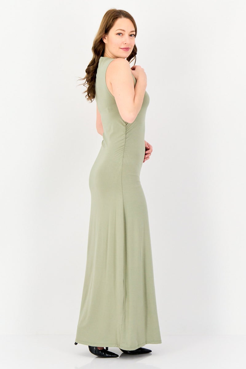 Kathy Ireland Women Solid Maxi Dress, Olive  - Image 3