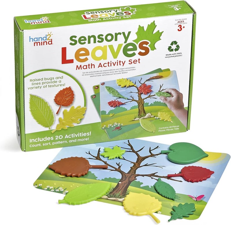 hand2mind Sensory Leaves Math Activity Set, Pattern Play, Shape Puzzle, Pattern Blocks Cards, Math Counters, Sorting Toy, Shapes for Toddlers, Counting Toy, Kindergarten Learning Activities - Image 1