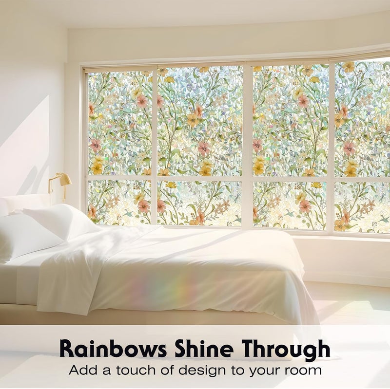 Volcanics Stained Glass Window Film with Installation Tools, Rainbow Window Privacy Film, Decorative Window Clings for Glass Windows, Static Cling Sun Blocking Floral Decals, 35.4 x 78.7 Inch - Image 2