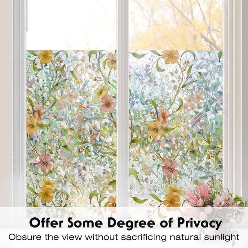 Volcanics Stained Glass Window Film with Installation Tools, Rainbow Window Privacy Film, Decorative Window Clings for Glass Windows, Static Cling Sun Blocking Floral Decals, 35.4 x 78.7 Inch - Image 3