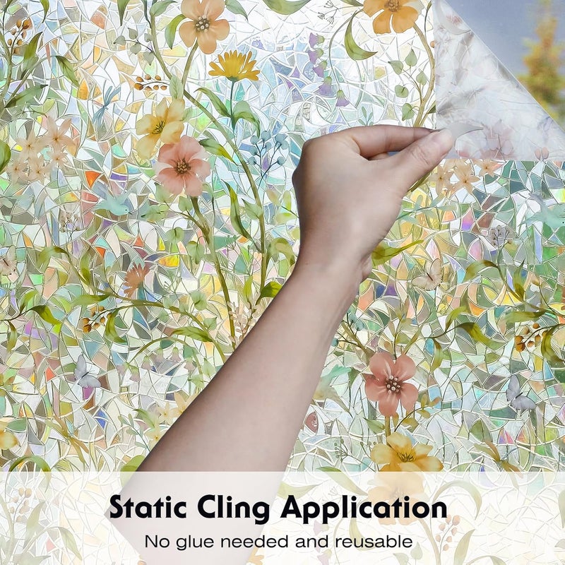 Volcanics Stained Glass Window Film with Installation Tools, Rainbow Window Privacy Film, Decorative Window Clings for Glass Windows, Static Cling Sun Blocking Floral Decals, 35.4 x 78.7 Inch - Image 5